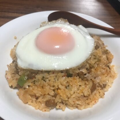 冷蔵庫にあったキムチと納豆で何かできないかと検索したときに見つけて、作ってみました。とてもおいしかったです！ひき肉がなかったので豚コマを小さくきっていれました！